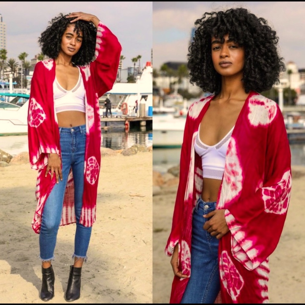 Berry tie dye kimono